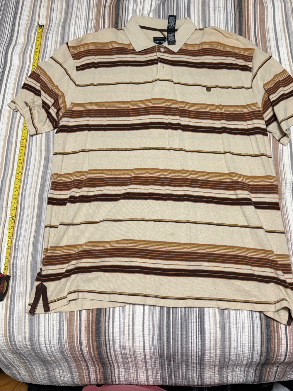 Enyce Men's Cream Polo with Brown & Tan Stripes
